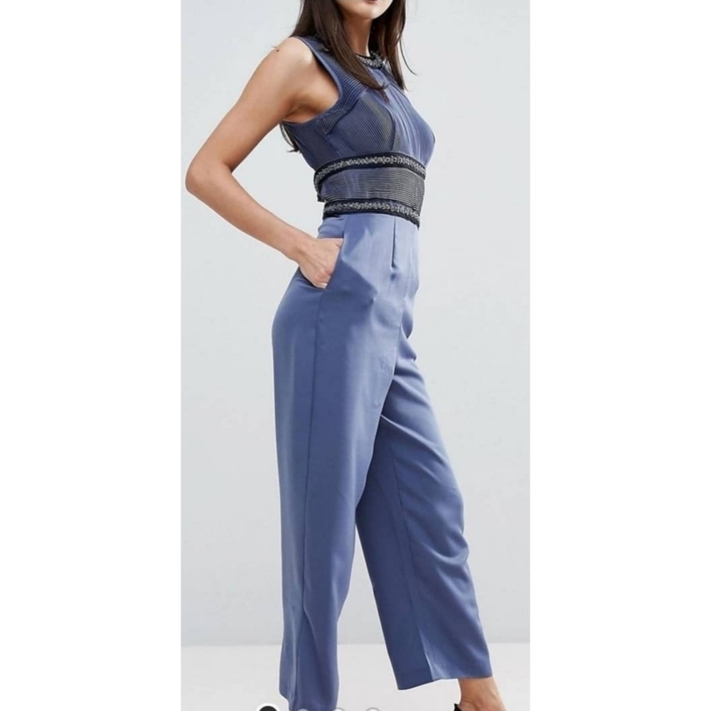 Asos Open Back Embellished Elegant Blue Jumpsuit